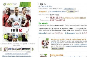 Simulation de foot Fifa 12 pour xbox360 à 23 euros port inclu