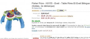 Fisher Price table éducative pour petits enfants à moins de 30 euros (vendue bien souvent entre 55 – 60 euros)