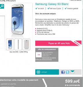 Samsung Galaxy S3 à moins de 550 euros avec un forfait sans engagement sosh