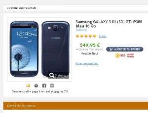 Samsung Galaxy S3 à moins de 540 euros port inclu debloqué