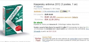Antivirus Kaspersky 2012 3postes / 1 an à 18.90 euros port inclu