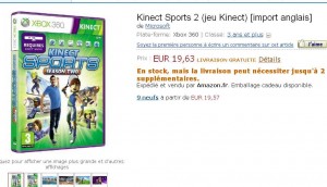 Jeu Kinect Sport2 pour xbox360 à 18.59 euros port inclu