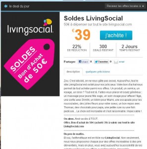 39 euros le bon d’achat de 50 à utiliser sur livingsocial d’ici le 1er novembre 2012