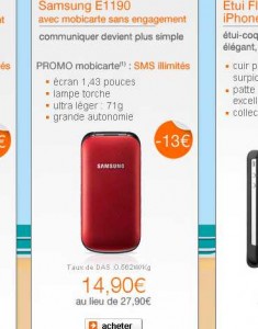 Mobile prépayé sans engagement Samsung E1190 à moins de 15 euros port inclu .. du 25/07 19h au 26/07 23h59
