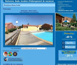 510 euros (40% de remise) la semaine du 7 juillet à Narbonne plage en maisonnettes