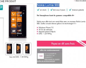 Nokia Lumia 900 qui revient à 339 euros avec un forfait sans engagement sosh