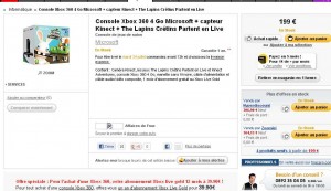 Xbox360 4go + Kinect + lapin cretin à 199 euros livraison incluse