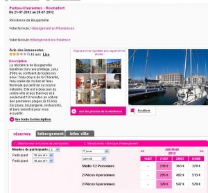 208 euros la semaine de location pour 2 (295 pour 4) à Rochefort au bord de l’atlantique arrivée le  21 juillet