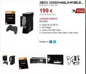 Console XBOX360 250go + fable3 + halo + gear of war pour 199 euros port inclu