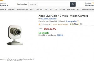 Camera XBOX Live vision avec abonnement gold 12mois à moins de 40 euros