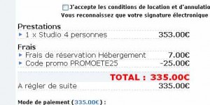 335 euros la semaine de location pour 4 du 25/08 au 1er septembre à Carnac au Sud de la Bretagne