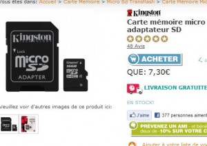6.94 euros port inclu la carte mémoire micro sd de 16go à nouveau dispo