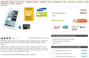Tablette Galaxy Tab2 7 pouces qui revient à moins de 180 euros avec en + une carte mémoire micro sd 32go