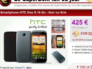 smartphone HTC ONE S à 425 euros et avec 21 euros de bons d’achats le 14/08