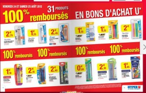 31 articles scolaires remboursés chez hyper u les 24 et 25 aout
