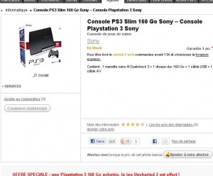 Console PS3 160go + jeu Uncharted 3 à moins de 205 euros port inclu