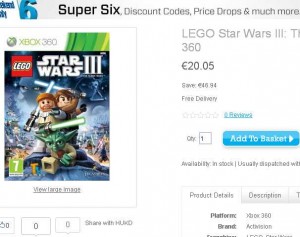 Jeu lego Star Wars 3 pour xbox360 à 20.05 euros port inclu( contre autour de 30 en general)