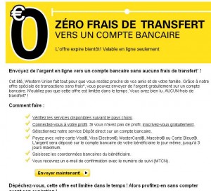 Western Union : transfert gratuit vers les comptes bancaires de certains pays (chili, pologne , thailande,roumanie ….) …jusqu’au 31 aout 2012