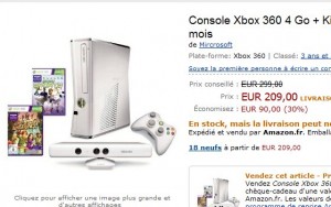 console xbox360 blanche 4go kinect + 2 jeux à 209 euros port inclu .. terminé