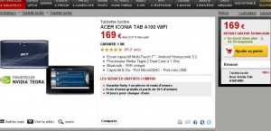 Tablette Acer Iconia Tab A100 7 pouces à 169 euros en retrait magasin darty