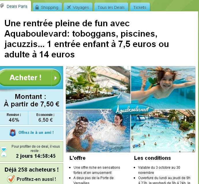 Aquaboulevard :billets à moitié prix pour y aller jusqu&rsquo;à fin novembre 2012 : offre jusqu&rsquo;au 28/09