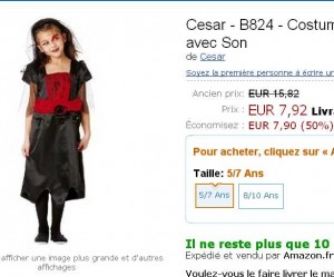 bon plan halloween : Costume sorciere à 5.57 euros (pour les 4 /6 ans ) , vampire à 7.90 euros , 7.93 euros le deguisement sorciere adulte …TERMINE