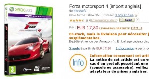 Jeu Forza4 pour xbox360 à 17.80 euros port inclu