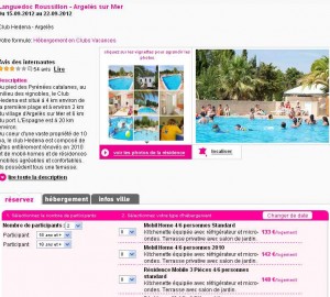 133 ou 139 euros la semaine de location en mobil home à Argeles ..