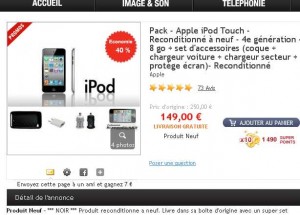 Ipod Touch 4 8go reconditionné à neuf qui revient à 114 euros port inclu le 19/09 uniquement