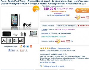Ipod touch IV reconditionné avec accessoires à 149 euros et 15 euros de bons d’achats en prime
