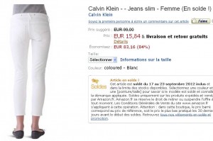 15.84 euros port inclu un Jean Calvin Klein Blanc pour femmes .. Terminé