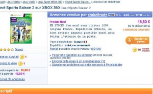 Jeu Kinect Sport2 pour console xbox360 à 15.50 euros port inclu
