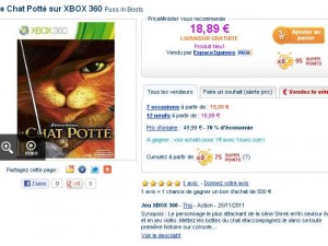 Jeu le chat potté pour xbox360 kinect à 18.89 euros port inclu