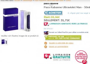25.37 euros port inclu l’eau de toilette Paco Rabanne Ultra Violet Man .. ( contre le double en parfumerie)