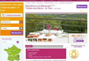 123 euros les semaines de location du 22 et 29/09 dans le tarn