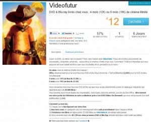 12 euros au lieu de 28 l’abonnement 4 mois à videofutur ( locations illimitées de dvd et blu ray)