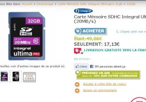 13.71 euros une carte mémoire SD 32go classe 10 port inclu