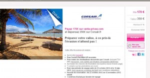 170 euros le bon d’achat de 350 à utiliser sur la reservation de vols chez CorsairFly