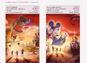 Disneyland Paris:  billets à 30 euros la semaine, 35 les week end en octobre, novembre ,  decembre