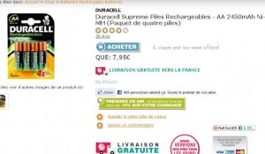 7.16 port inclu les 4 piles rechargeables duracell AA 2450 mAh