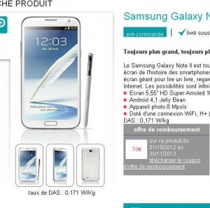 Galaxy Note 2 qui revient à 439 euros avec un forfait sans engagement sosh