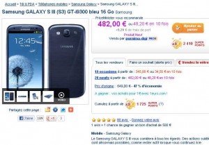 Samsung Galaxy S3 à 491 euros port inclu mais avec 24 euros de bons d’achats offerts