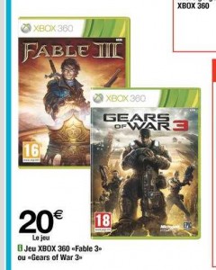 Jeux Gear of war3 et Fable3 pour xbox à 20 euros chez carrefour du 3 au 9 octobre