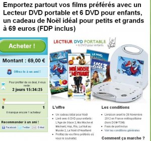 Un lecteur de dvd portable et 6 films pour enfants à 69 euros port inclu