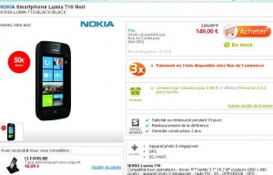 Super affaire :  smartphone Nokia Lumia 710 qui revient à moins de 100 euros  …TERMINE