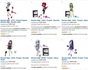 Poupées Monster High à moins de 17 euros (contre entre 25 et 30 generalement)