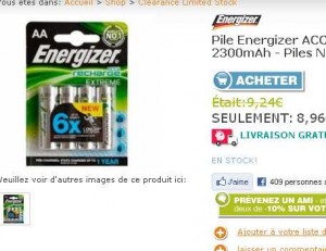 8.06 euros les 4 piles rechargeables 2300 mah Energizer