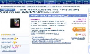 Tablette Asus  Google Nexus 7 16go à 199.20 euros port inclu