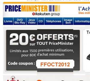 Priceminister : 20 euros de remise pour 80 d’achats .. faire vite .. le 24/10 uniquement
