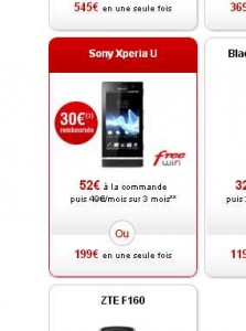 Smartphone Sony Xperia U qui revient à 169 euros chez freemobile